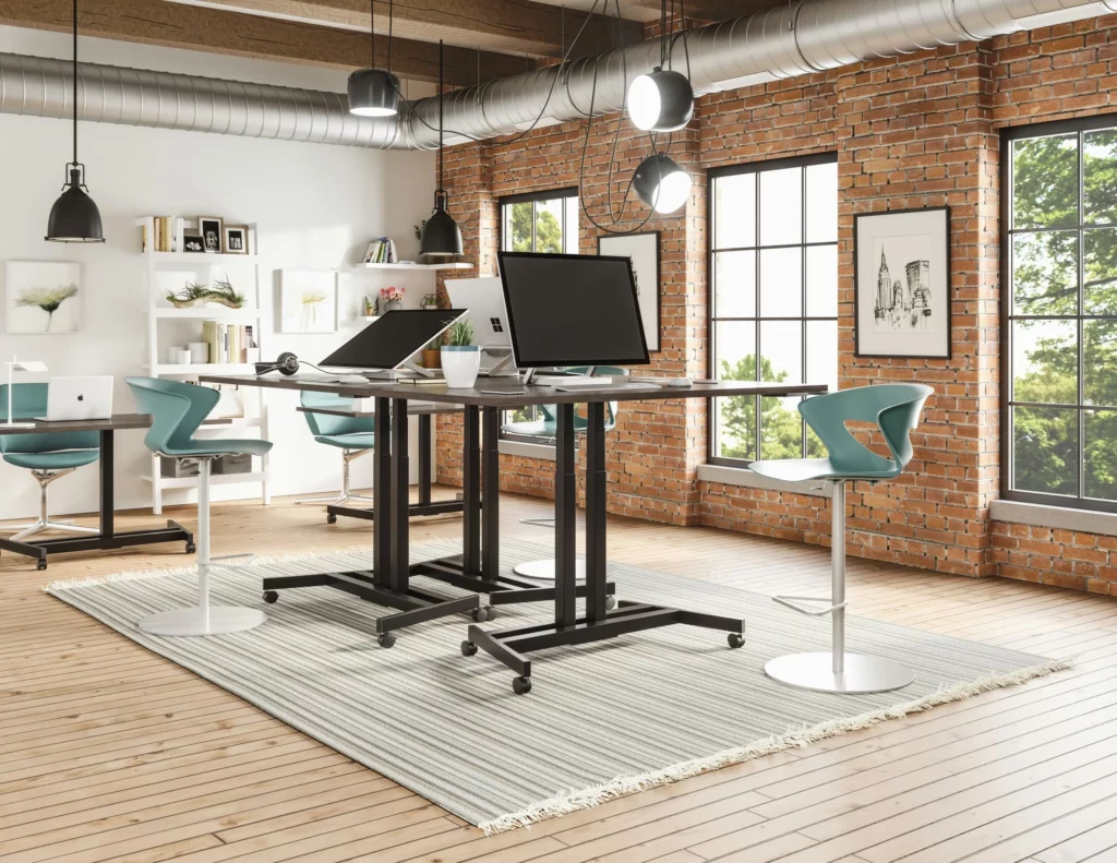 Open-plan office with modular furniture and flexible layout supporting scalable HQ relocation design.