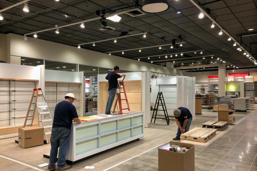Retail fit-out project during construction and store installation phase.