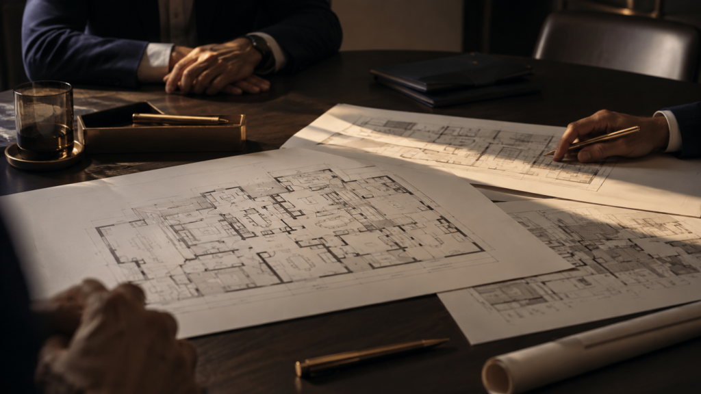 leadership reviewing office layout productivity options before approval