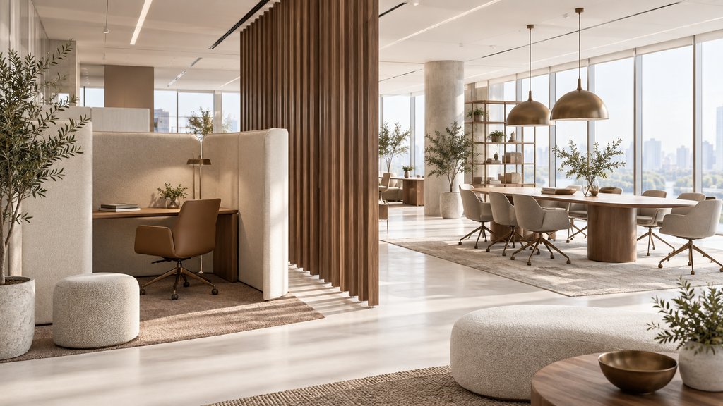 six ISO acoustic space types mapped across an office floor plate